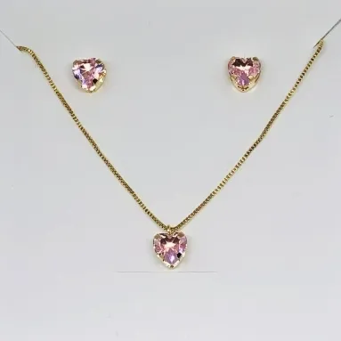 CONJUNTO CAIXINHA CORAÇÃO ROSA MÉDIO ZIRCÔNIA