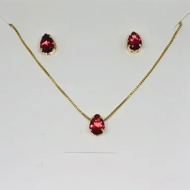CONJUNTO CAIXINHA GOTA VERMELHO MÉDIO ZIRCÔNIA