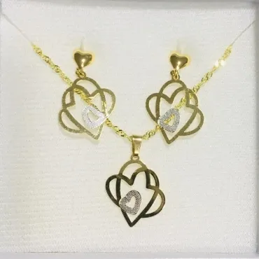 CONJUNTO CORAÇÕES ENTRELAÇADOS PENDUREZA DOURADO