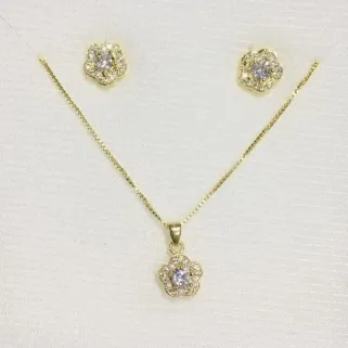 CONJUNTO ESTRELAS MIRCOZIRCONIA DOURADO