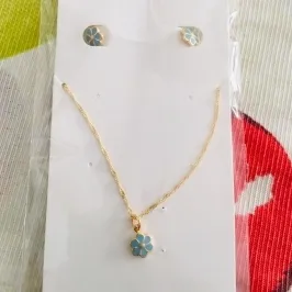 CONJUNTO FLOR AZUL DOURADO 