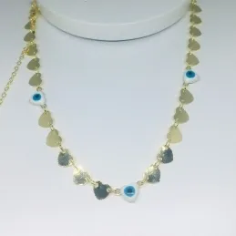 CORRENTE CHOKER OLHO GREGO CORAÇÃO CHAPA 35CM FBNA