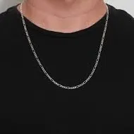 CORRENTE MASCULINA 3MM FÍGARO 3X1 BANHO DE PRATA 50 CM