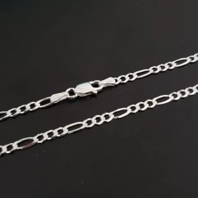CORRENTE MASCULINA 3MM FÍGARO 3X1 BANHO DE PRATA 60 CM