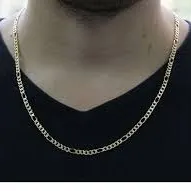 CORRENTE MASCULINA 3MM FÍGARO 5X1 DOURADA 60 CM