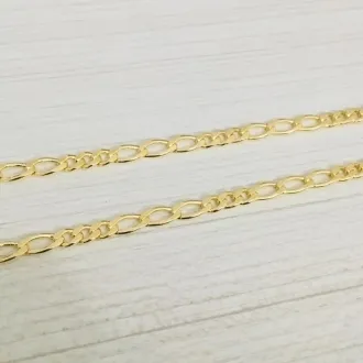 CORRENTE MASCULINA 4MM FÍGARO 3X3 DOURADO 60 CM