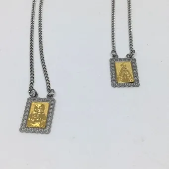 ESCAPULÁRIO NOSSA SENHORA APARECIDA DETALHE DOURADO GRANDE INOX SPE