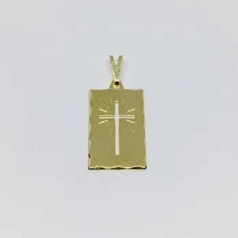 PINGENTE MEDALHA QUADRADA CRUCIFIXO VAZADO ADNY