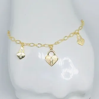 PULSEIRA CADEADO NO CORAÇÃO DOURADA