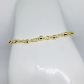 PULSEIRA FEMININA ELO PORTUGUÊS COM BOLAS DOURADA 24 CM