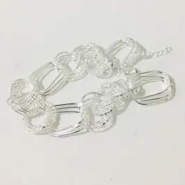 PULSEIRA FEMININA ELO TRIPLO QUDRADO BANHO DE PRATA
