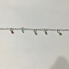 PULSEIRA INFANTIL CINCO PEDRINHAS COLORIDAS BANHO DE PRATA