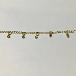 PULSEIRA INFANTIL CINCO PEDRINHAS COLORIDAS DOURADA