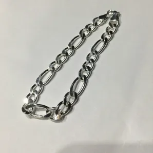 PULSEIRA MASCULINA 8MM FÍGARO 3X1 BANHO DE PRATA 20 CM
