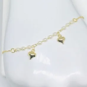 PULSEIRA PÉROLAS PEQUENAS COM CORAÇÃO ADNY