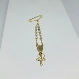 TERÇO DE LAPELA PÉROLA DOURADO DCAR