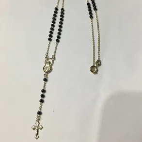 TERÇO SAGRADO CORAÇÃO DE JESUS PRETO DOURADO 60 CM