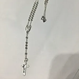 TERÇO TRADICIONAL MEDALHA FATIMA BANHO DE PRATA 60 CM