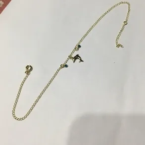 TORNOZELEIRA GOLFINHO DUAS PEDRAS DOURADA 28 CM