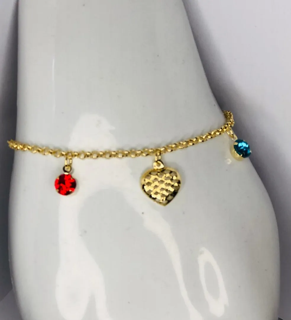 PULSEIRA CORAÇÃO VAZADO STRASS AZUL E VERMELHO FTQ