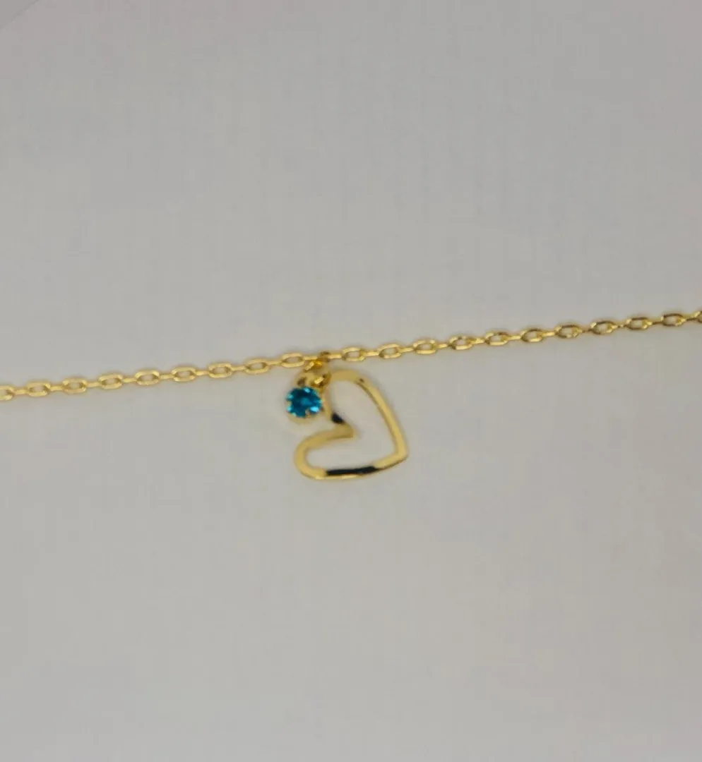 TORNOZELEIRA CORAÇÃO VAZADO STRASS AZUL ADNY