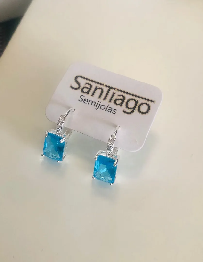 BRINCO ARGOLINHA CLICK QUADRADO AZUL BANHO DE PRATA PH