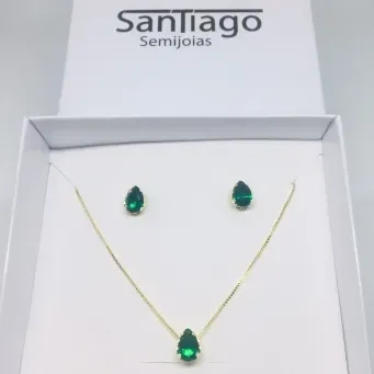 CONJUNTO CAIXINHA GOTA VERDE PEQUENO ZIRCÔNIA