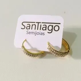 BRINCO ARGOLINHA 2 FILEIRAS GRANDE MICROZIRCONIA DOURADO