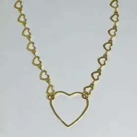 CORRENTE CHOKER CORAÇÕES CORAÇÃO CENTRAL VAZADO ADNY